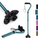 KINGGEAR F1 Walking Stick, Walking Cane for Women & Men with Wrist Strap, Lightweight & Sturdy Offset EVA Handle, Large Quad Base, Self Standing for Seniors and People with Injuries & Recovery (Blue)