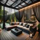 Extra Wide Outdoor Curtains Waterproof Black Voile Mesh Screen Lightweight Privacy Bug Netting for Patio Porch Balcony Pergola Terrace, W125 x L98 inch per Panel, 2 Panels