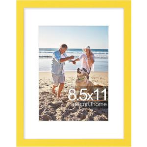 DecorUhome 8.5 by 11 Picture Frame, Display Pictures 6x8 with Mat or 8.5x11 without Mat, Wall & Tabletop Display Certificate Frame, Yellow, 1 Pack