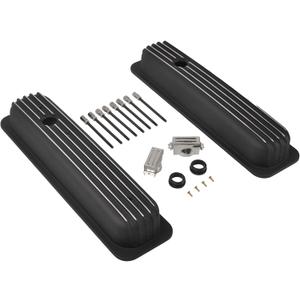Black Valve Covers Short Style Finned Compatible with Small Block Chevy Retro Vortec 5.0 5.7 350