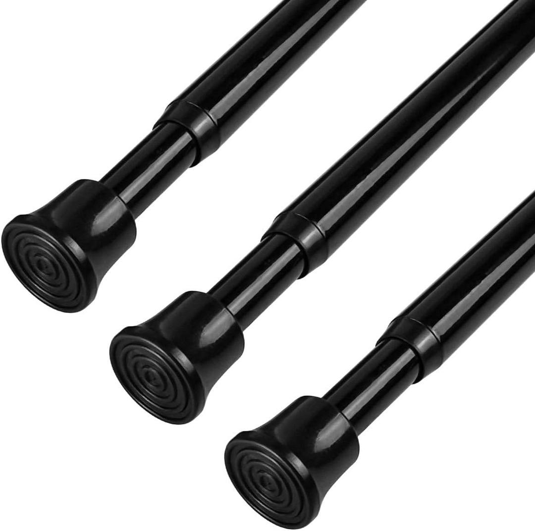 KXLife Small Spring Tension Curtain Rod, Adjustable Spring Tension Rod 28 to 48 inches, Expandable Spring Loaded Tension Rods for Window (Black-3 Pack)