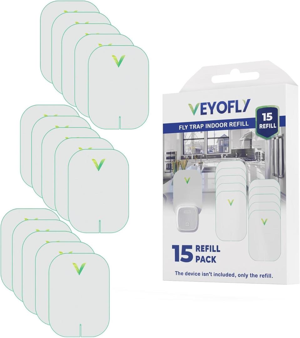 VEYOFLY Fly Trap Indoor Refill, Fruit Fly Traps for Indoors, Gnat Traps for House Indoor, Fly Catcher, Fly Trap, Plug in Catch for Fruit Flies, Moths, Gnats, Mosquito Trap (Pack of 15 Refills) (White)