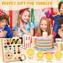 Busy Board with Led Light, Montessori Toys for 1-3 Years Old Boys Girls Wooden Toddler Toys Birthday Gift Educational Toys for 1+ Year Old, Toddler Travel Toy Sensory Toys for Kids with Autism