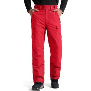 FREE SOLDIER Men's Waterproof Snow Insulated Pants Winter Skiing Snowboarding Pants with Zipper Pockets (Medium(34-36)/32L, Red)