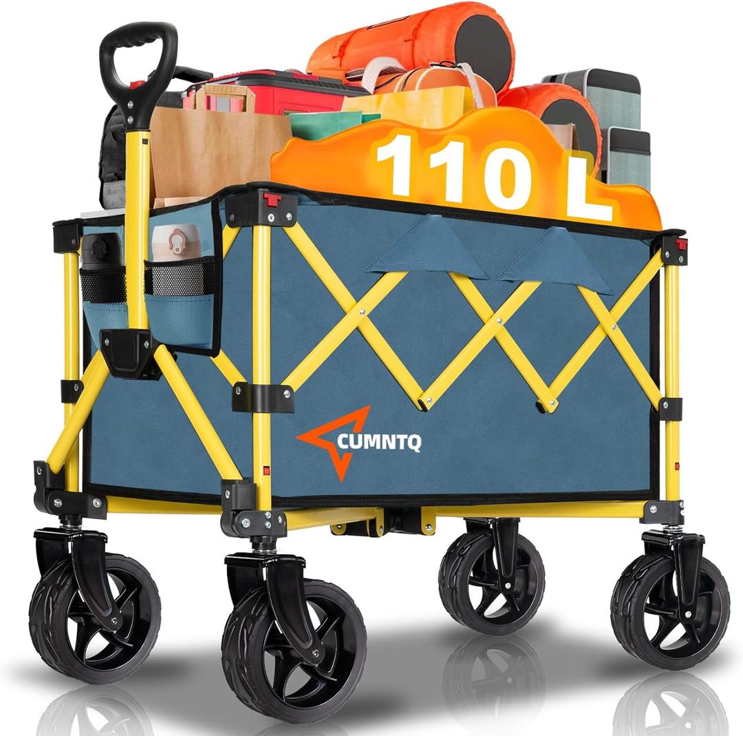 Collapsible Wagon Cart with Wheels, Heavy DutyFoldable Wagon Cart with 230lbs Weight Capacity, UtilityBeach Wagons Portable for Outdoor, Grocery, Camping,Shopping, Green (120L)