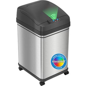 iTouchless Glide 8 Gallon Locking Lid Sensor Trash Can with Wheels and Odor Filter, 30 Liter Stainless Steel Rolling Kitchen Garbage Bin, Powered by Battery or AC Adapter Not Included