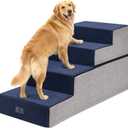Veehoo 4 Steps Foam Dog Stairs for Large Dogs 24" H, 20" Extra Wide Dog Steps for High Bed with Support Board, Soft Non Slip Dogs Stairs Pet Ramp Ladder for Senior Elderly Pet, Support up to 110 lbs