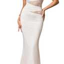 EYNMIN Lace Long Formal Wedding Guest Dress Cut Out Boat Neck Sleeveless Ruched Bodycon Maxi Dresses for Women, (No Size)