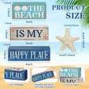 Moucuny 4 Pcs Summer Table Decoration Beach Tiered Tray Decor Starfish Coastal Rustic Wooden Block Sign Gifts Blue and White Ocean Centerpieces Farmhouse Beach Nautical Decor for Home Shelf Mantel
