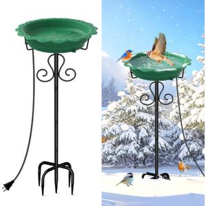 Heated Bird Baths for Outdoors, 100W Heated Birdbath Bowl for Outdoors for Winter with 5-Prong Metal Base Thermostat Control, Heated Bird Bath for Outside Winter Garden Patio Yard Lawn (Green)