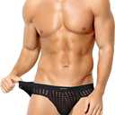 Casey Kevin Men's Mesh Briefs Breathable See Through Fishnet Underwear Low Rise Sexy Panties for Men,Black,Small