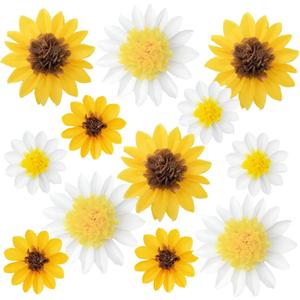 12Pcs Sunflower Daisy Tissue Paper Pom Poms Flower 12" 8" for Yellow Brown White Themed Birthday Party Sunshine Baby Shower Bridal Country Wedding Party iwlorys