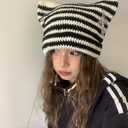 Y2k Beanies Crochet Knitted Cat Hats Goth Cross Devil Hat Striped Alt Emo Accessories Grunge Y2k Aesthetic Clothes
