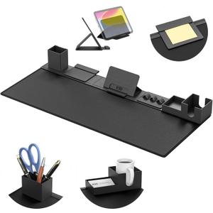 KDD Desk Pad Mat Set, 6 in 1 Mouse Mat with Magnetic Desktop Storage Accessories DIY Feature for Phone and Tablet Stand/Cup Holder/Card Holder/Pen Holder/Cable Management for Home Office Accessories (Black)
