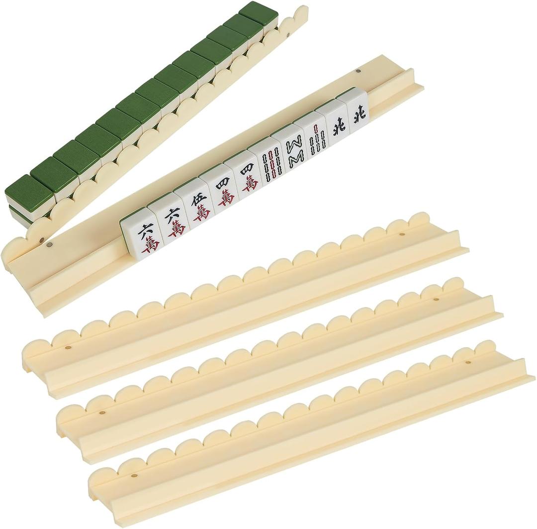 Golden Acrylic Mahjong Racks with Magnetic Pushers, Set of 4 All-in-One Tile Holders, 20 Inch American Mahjong Accessories for Competitive Games, 20 x 2.4 x 1.2 inches