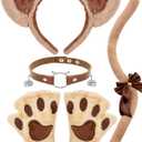 Halloween Cat Costumes Set, 4 Pcs Cute Cat Ears Headband Tail Paws Gloves Collar Set for Women Girls (Brown)