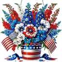 LPDJITO 5D Patriotic Diamond Art Hanging Kits for Adults, Flowers Diamond Painting Flowers Pendant Kits, Special Shape USA Flag Gem Art Suncatcher Ornament for Home Window Wall Decor