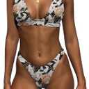 Bathing Suits for Women Deep V Neck Sexy Two Piece Bikini Sets for Women Thong Halter Cheeky Swimsuit, Small