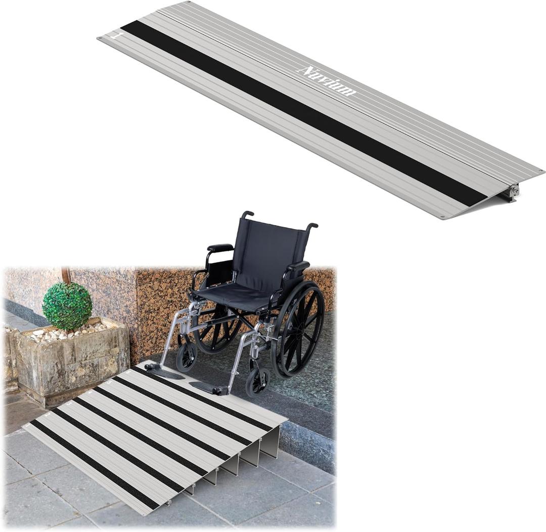 1" Rise Door Threshold Ramp with Updated Fixable Screws, Stable Portable Wheelchair Ramp for Home Steps, Aluminum Door Entry Ramps for Scooters, Power Chairs, Walkers, 800LBS Load Capacity