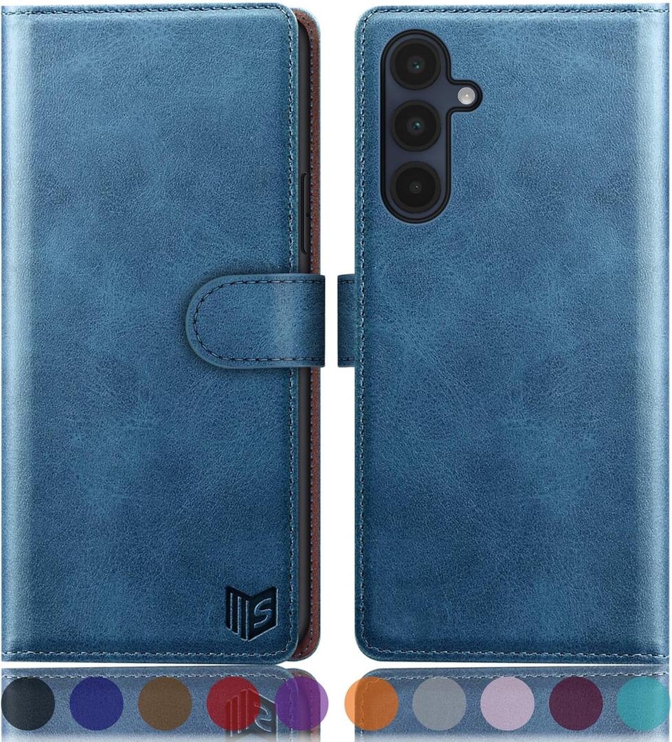 SUANPOT Compatible with Samsung Galaxy A16 5G Wallet case with RFID Blocking Credit Card Holder,Flip Book PU Leather Protective Cover Women Men for Samsung A16 Phone case Sky Blue