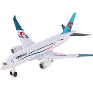 OTONOPI Airplane Toys Bump and Go Airlines Die Cast Metal Model Plane Toy with Lights and Sounds for Kids LightBlue