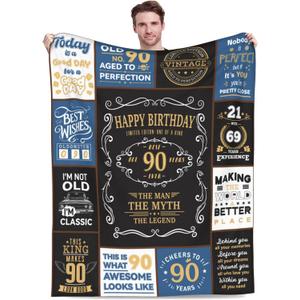 90th Birthday Gifts for Men, 1936 90 Year Old Blanket 50"x60", Retirement Christmas Fathers Day Birthday Gifts for Him Dad Papa Grandpa Husband Uncle