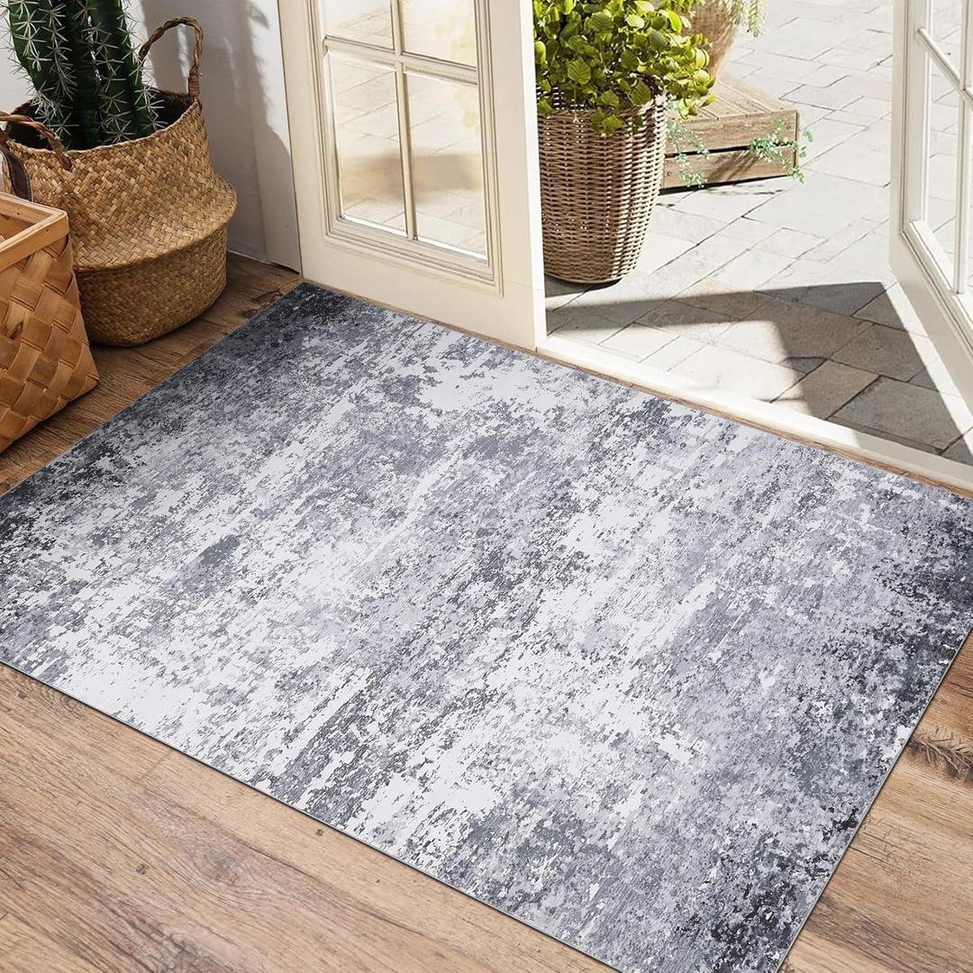 Modern Abstract 2x3 Area Rug Non Slip Non Shedding Low Pile Stain Resistant Rug for Entryway Kitchen Bedroom,Light Grey