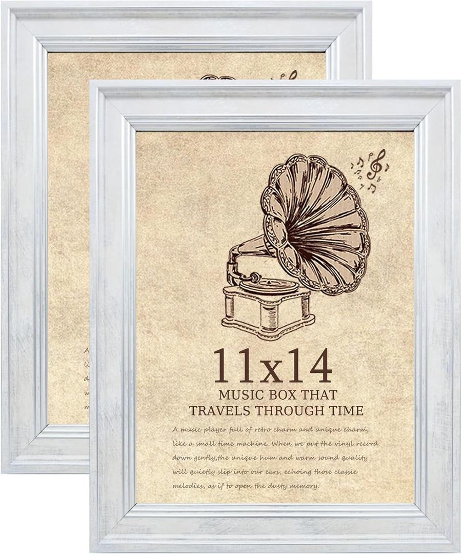 11x14 Picture Frame with Real Glass set of 2-Vintage Frames - Antique Style Frames for Wall - Ornate Frame for Rustic White Office or Home Decor Display Family Friends Wedding Gift