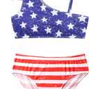 Bathing Suits for Girls  Blue White Stars Ruffle Bikini Swimsuit Set with Bottom (Blue) Size 140 