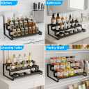Expandable Spice Rack Organizer for Cabinet, Metal Spice Organizer Adjustable Length, Seasoning & Pantry Organization Shelf 3-Tier, Non-Skid Step Shelf for Kitchen Cabinet, Pantry or Countertop, 15x27.5x37