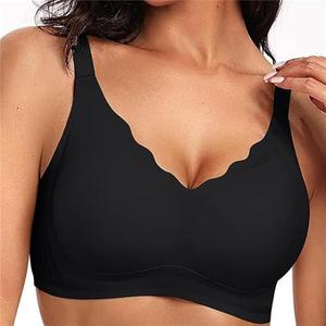 Dutifulon-CC Bra, Seamless Scalloped Push-Up Bra, Comfortable Soft Low Back Supportive Bras for Women, Large
