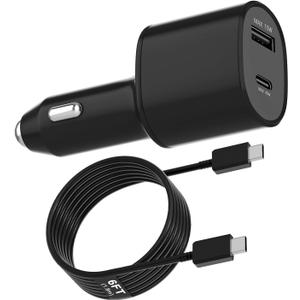 Super Fast Dual Car Charger (45W+15W) Dual Ports USB-C & USB-A White 6.6ft Cable for Samsung S25 S24 S23 S22- Black