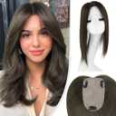 Hair Toppers for Women Real Human Hair,100% Unprocessed Virgin Human Hair Topper 14 Inch Large Silk Base Upgrade Hair Pieces for Women with Thinning No Bangs for Add Volume (Dark Brown)