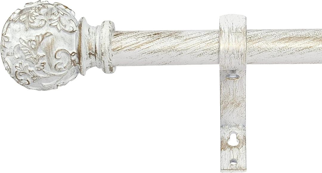 RYB HOME Small Window Curtain Rod Short, Easy Hanging Kitchen Drapery Rod with Mounting Set Ivy Pattern Ball Finials for Living Room Bedroom Bathroom, 28 to 48", White, 1 inch Diameter