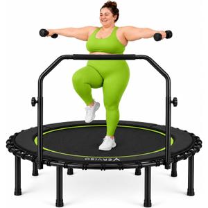 40"/46"/50" Bungee Rebounder Trampoline for Adults, 460LBS Low Impact Quiet Foldable Mini Trampoline, Easy Assembly Indoor Fitness Rebounder with Handle for Whole-Body Workout