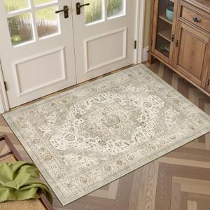 Washable Runner Rug 2.6x10 Runners for Hallways, Ultra-Thin Carpet Runners for Entryway Anti Slip Backing Runner Rugs for Kitchen Laundry Room Indoor Hallway (Ivory/Beige)