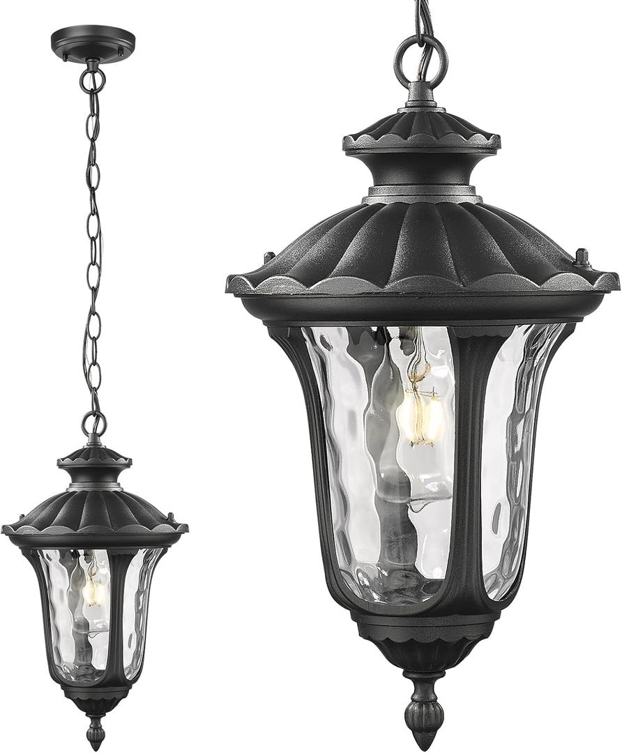 Outdoor Pendant Light for Porch, Exterior Hanging Lantern Outdoor Chandelier in Black Finish for Entryway, Doorway, Farmhouse, Foyer