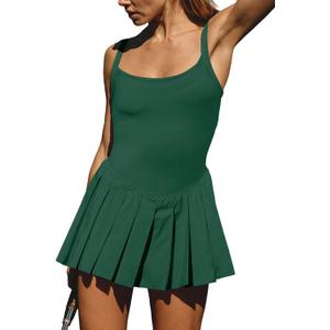 SENSERISE Womens Tennis Dress with Built in Shorts & Bra Workout Athletic Dresses Golf Outfits Pleated Summer Romper (X-Small, Green)