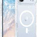 BENTOBEN Magnetic for iPhone Air Case,Clear Crystal Glitter [Curly Wave Edge] [Compatible with MagSafe] Slim Sparkly Shockproof Cute Women Girl Protective Case for iPhone Air 6.5",Glitter Clear