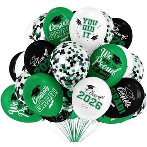 2026 Green & Black Graduation Decorations Set -  Graduation Grad Latex Balloons with Ribbons, Congrats Grad Caps for College & High School Party Supplies