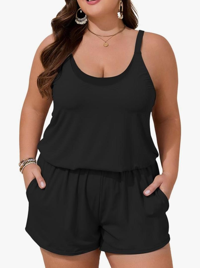 Summer Mae Plus Size Swim Romper Women One Piece Swimsuit Blouson Bathing Suit with Pockets 2025 Modest Swimwear XL
