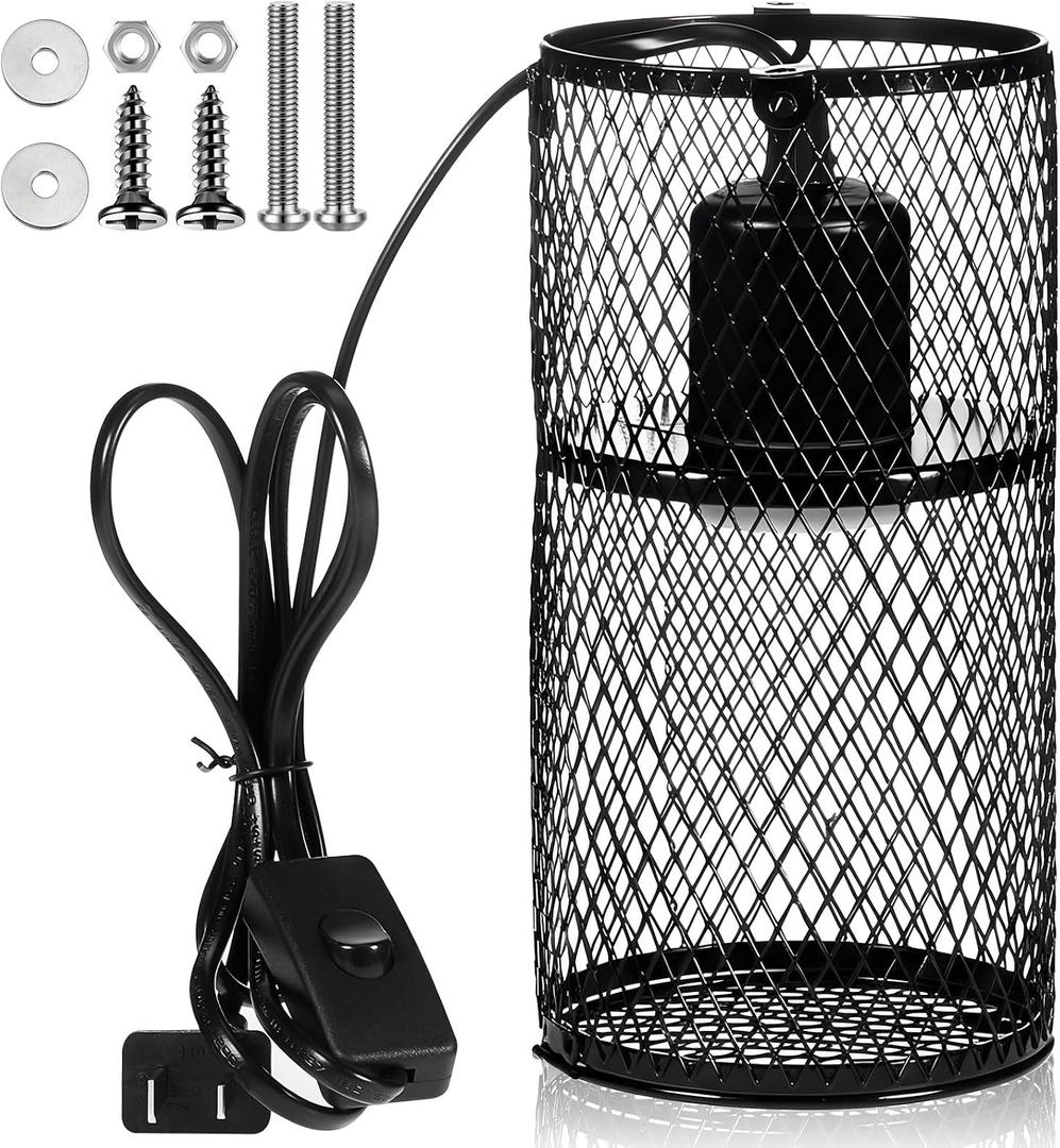 VIHOSE 1 Pcs Reptile Heat Lamp Guard with 150W Ceramic Heat Emitter Basking Anti Scald Heating Lamp Holder Mesh Cage Reptile Protection Lampshades for Lizard Snake Chick, Bulb Not Included (Black)