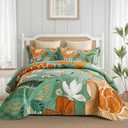 Tyrot 3 Piece Sage Green Boho Floral King Size Quilt Sets Farmhouse Botanical Reversible Lightweight Bedspread Coverlet with 2 Shams Butterfly Microfiber Bedding Quilts Set for All Season, 106''x96''