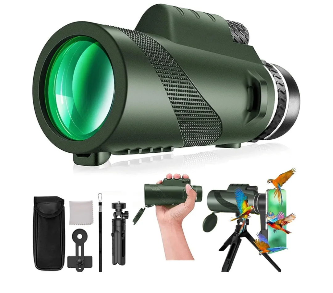 Monocular-Telescope 80x100 High Powered Monoculars High Definition for Adults High Powered with Smartphone Adapter Telescope Hunting Wildlife Bird Watching Travel Camping Hiking-Green