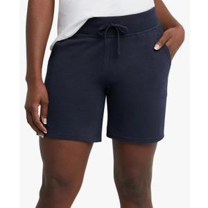 Hanes Women's Jersey Pocket Shorts, Drawstring Cotton Jersey Shorts, 7" Inseam Navy M