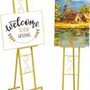 58''H Gold Easel Stand for Sign, Adjustable Welcome Wedding Sign Stand for Display with Chain Support, Heavy Duty Metal Poster Easel Holder for Party Painting, 17'' x 17'' x 58''H1 Pack