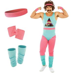 fun shack 80s Exercise Costumes For Men, 80s Workout Costumes, Retro Fitness Outfits For Men, 80s Gym Attire , Size L
