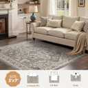 WITSHOCK Living Room Area Rugs 5x7: Washable Rug Boho Soft Non-Slip Low Pile Stain Resistant Foldable Carpet for Bedroom Playroom Dining Room Office Kitchen Farmhouse Home Decor Rug-Brown/ Lvory