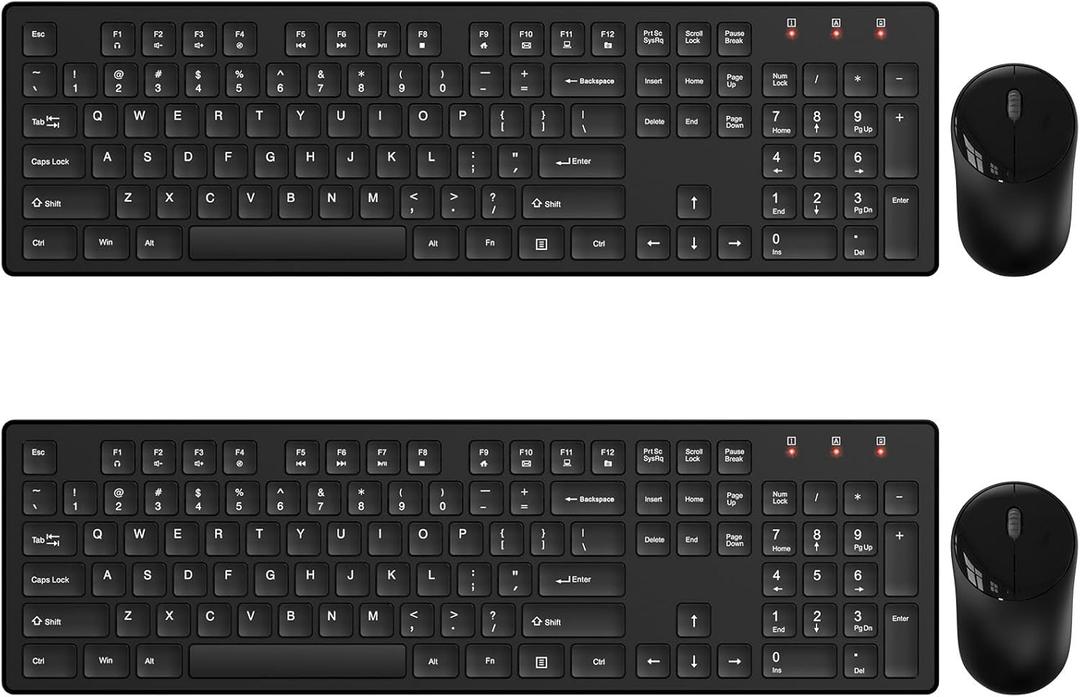 Wireless Keyboard and Mouse, Trueque Silent 2.4GHz Cordless Full-Sized Ergonomic USB Mouse Combo, Sleep Mode, Lag-Free for Computer, Laptop, PC, Mac, Windows (2 Pack-Black)