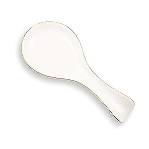 Patelai Ceramic Spoon Rest Spoon Holder Stovetop for Kitchen Stove Coffee Bar Accessories Christmas Gift(White with Gold Brim,Classic Style)